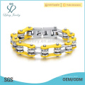 Factory price yellow plated biker bracelets for men, mens designer cycling id bracelet jewelry